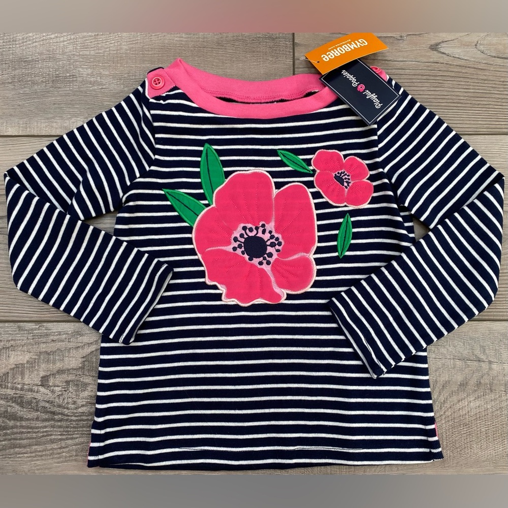 NWT Gymboree Playful Poppies Hot Pink Navy Blue Striped Floral Summer Top 3 3T